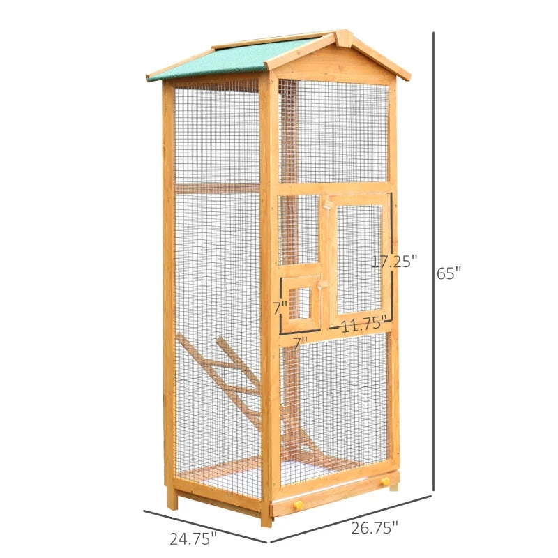 65" Wooden Large Bird Cage 2 Doors Removable Tray