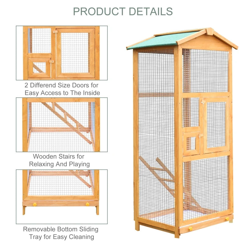 65" Wooden Large Bird Cage 2 Doors Removable Tray