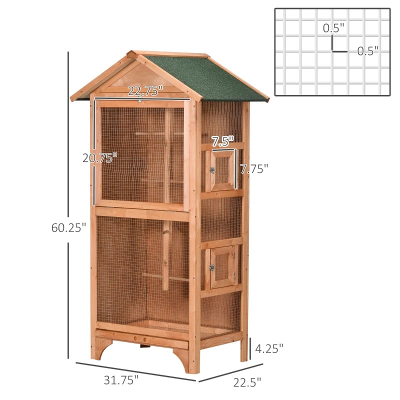 Wooden Indoor/Outdoor Bird Cage,  with Removable Bottom Tray 4 Perch