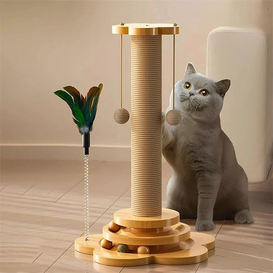 Pet Cat Toy Solid Wood Cat Turntable Durable Sisal