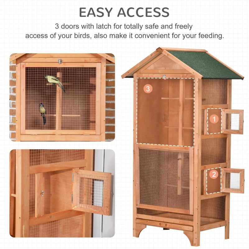 Wooden Indoor/Outdoor Bird Cage,  with Removable Bottom Tray 4 Perch